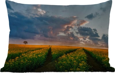 Buitenkussens - Tuin - Gele bloemen bij zonsondergang - 60x40 cm