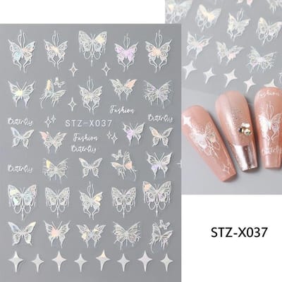 Metallic Zwarte Vlinder Nail Art Stickers 3D Donkere Stijl Charms Sliders DIY Nail Decals Manicure Decoratie STZ-X037 white