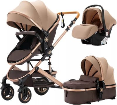 Happyment 3 in 1 Kinderwagen - Buggy - Wandelwagen Baby - Reisbuggy - Reis Buggy - Plooibuggy - Beige