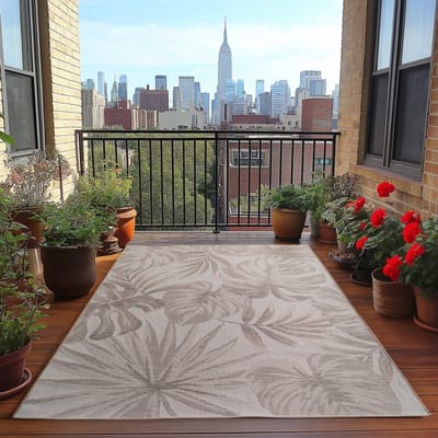 Buitenkleed, beige van kleur, voor woonkamer en keuken, UV-bestendig, bohemian stijl, comfortabel 120x170 cm