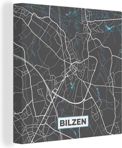 Canvas Schilderij Kaart – Plattegrond – Stadskaart – Bilzen – België - Grijs - 20x20 cm - Wanddecoratie