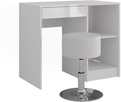 Vicco Sherry Kaptafel – 89.8 cm met kruk Wit/wit hoogglans