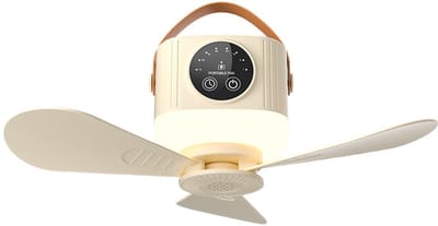 tentventilator - Draagbare Plafondventilator - kampeer ventilator - fan - plafondventilator - ventilator - plafondventilator met verlichting - plafondventilator lamp - plafonventilator afstandsbediening- kampeerventilator accu - geel-7200mAh