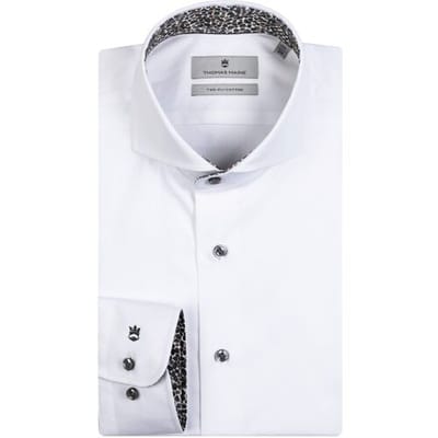 Thomas Maine Overhemd Bari Cutaway Twill Uni Fine Fantasy Contrast Wit-Groen / male