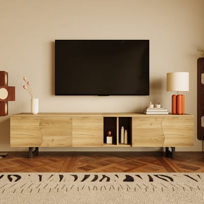 PHOEBE CAT TV-kast - 5 deurs - Houtnerf lage kast - 191 x 38 x 46.5 cm - Natuurlijke