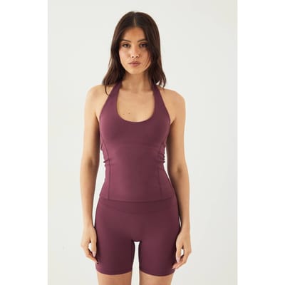 Dames DSGN Studio Sports Ultra Sculpt Naaddetail Gevoerde Haltertop | Plum | Maat: XL