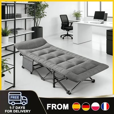 Dailygoods Opklapbaar bed, draagbaar campingbed met ingebouwd kussen, zijvak & ondersteunt 440 lbs voor kamperen, vissen