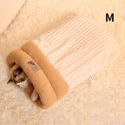 Slaapzak voor huisdieren Winter Warm Zacht Pluche Half Omsloten Kattennest Slaapzak Thuis Kat en Hond Comfortabel Bed Accessoires wit