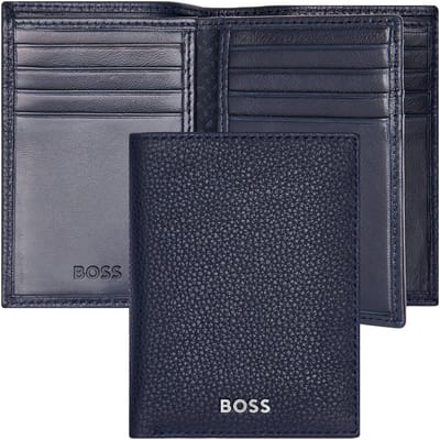HUGO BOSS Leren Kaarthoes Classic Grained Trifold Card Case Dark Blue Donkerblauw