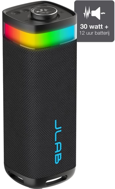 JLab Jbuds Bluetooth Speaker Draadloos - Draagbare Muziekbox - 12 uur Batterijduur - 30 Watt - Bass Boost - IPX6 Waterproof - Multipairing - Instelbare Party Lights - App Equalizer - Zwart