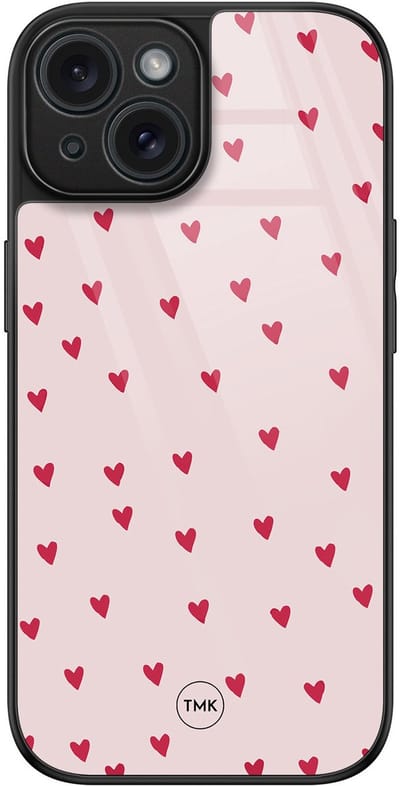 Hoesje geschikt voor Apple iPhone 15 - Cute hearts - Roze - TPU luxe case (glossy toplaag) - Print - Hardcase backcover zwart