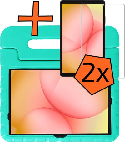 Hoesje - Geschikt voor Samsung Galaxy Tab A11 Plus - Met 2x Screenprotector - Kinderhoes Shockproof Bumper - Kidsproof Case - Tablet Hoes - Kinder Hoes Cover - Turquoise