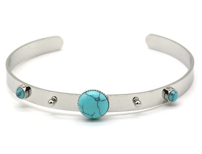 Armband Dames - Bangle met Turquoise Steentjes - RVS - One Size - Zilverkleurig