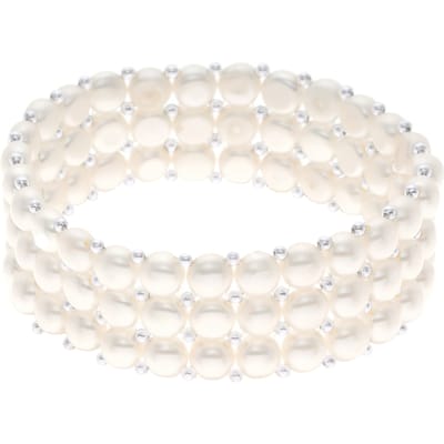 Manchet armband 3 rijen Zoetwater Pearl White 925