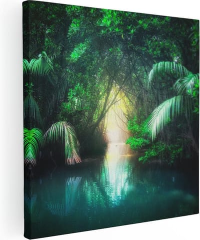 Artaza Canvas Schilderij Bos - 30x30 cm - Klein - Wanddecoratie Jungle - Muurdecoratie Zonsondergang - Kamer Accessoires Woonkamer