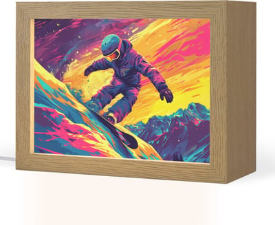 Nachtlampje 20x15 cm - Kinder lampje - Snowboarden - Sneeuw - Kleurrijk - Tafellamp kinderkamer - Slaapkamer lamp - Bedlamp kinderen - Kinderlampje stopcontact - Wandlamp babykamer - Nachtlampjes