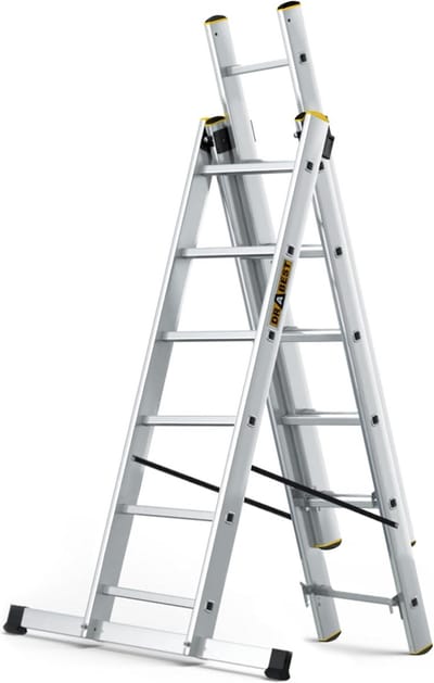 3-delige Telescoopladder Aluminium - Uitschuifbaar - Werkhoogte 4.40m - 150 kg Belasting