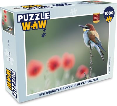 Puzzel Een Bijeneter boven vier klaprozen - Legpuzzel - Puzzel 1000 stukjes volwassenen