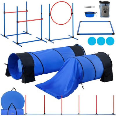 Hond Behendigheidstraining Uitrusting 7 Delige Set met Horden 2 tunnels Springring