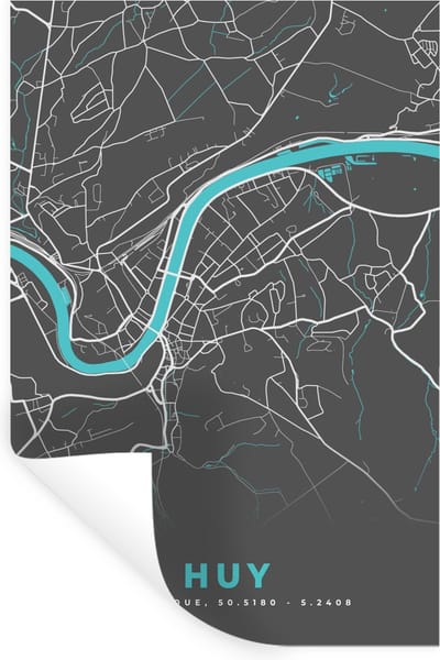 Muurstickers - Sticker Folie - Plattegrond – Huy – Blauw – Stadskaart - Kaart - België - 20x30 cm - Plakfolie - Muurstickers Kinderkamer - Zelfklevend Behang - Zelfklevend behangpapier - Stickerfolie