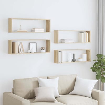 vidaXL - Wandschappen - kubus - 4 - st - 80x15x26,5 - cm - bewerkt - hout - sonoma - eiken
