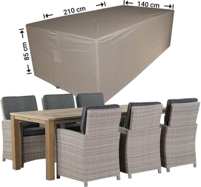 Raffles Covers Tuinsethoes - 210 x 140 H: 85 cm - RDS210140 - Waterdicht - Ademend - UV-bestendig - Elastisch rijgkoord - Beschermhoes tuinmeubelen - Hoes voor tafel en stoelen