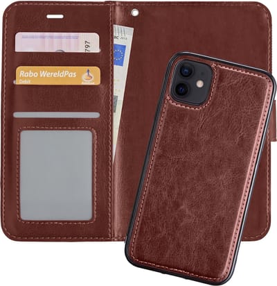 Hoes - 2 in 1 - Geschikt voor Apple iPhone 12 Mini - Met Uitneembare Hard Cover - Bookcase - Wallet Case - Met Pasjeshouder - Book Case - Uitneembaar - Pashouder - Kunstleer - Bruin