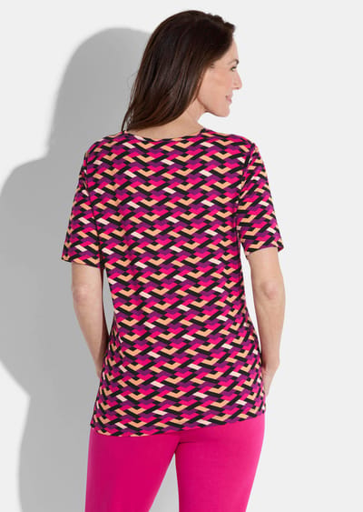 Shirt met geometrische print - roze / aubergine / perzik / gedess. - Gr. 38 van Goldner Fashion