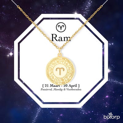 Bixorp Stars Sterrenbeeld Ketting Ram / Aries - Stainless Steel Medailon met Goud Verguld - 45cm Ketting met Zodiac Hanger - Inclusief Cadeau Verpakking