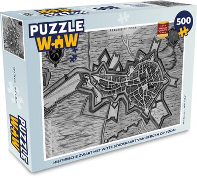 Puzzel Stadskaart - Bergen op Zoom - Zwart Wit - Legpuzzel - Puzzel 500 stukjes - Plattegrond