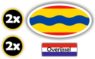 Jerma - Overijssel - Vlag - Auto - Sticker - 2x ovaal 13x7 cm - 2st 7x2.5 cm - Vinyl - zelfklevend