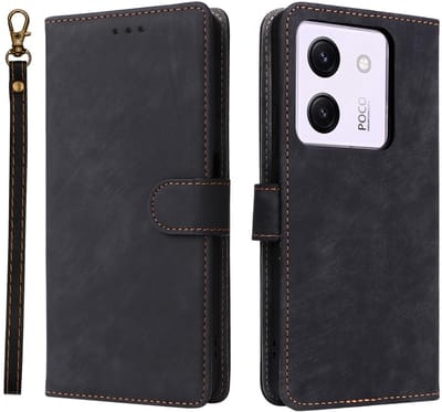 Coverup Hoesje - Geschikt voor Xiaomi Poco M7 Pro 5G Hoesje - Coverup Book Case met Koord - Zwart