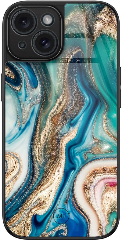 Hoesje geschikt voor iPhone 15 - Magic marble - Luxe Hard Case - Marmer - Groen - Mooie Telefoonhoesjes