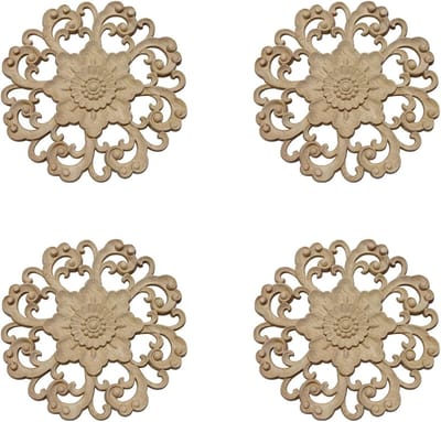 Sculpted Hoek Appliqué van Hout - Set van 4 Stukken voor Decoratie van Meubels en Muren, Kleine Hornflower Lijsten
