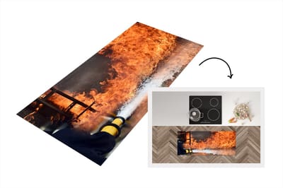 Keukenloper - Loper keuken - Brandweer schiet schuim op vuur - 120x50 cm - Keukenloper vinyl