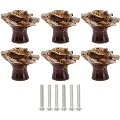 6 Pièces Bouton d'Armoire Forme Fleur Rose Bouton Délicat en Céramique pour Tiroir de Commode Léopard Blanc