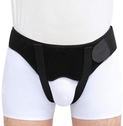 Steunband voor Hernia bij Mannen en Vrouwen, Zacht en Elastisch met 2 Verwijderbare Compressiekussens, Zwart en Ademend Design