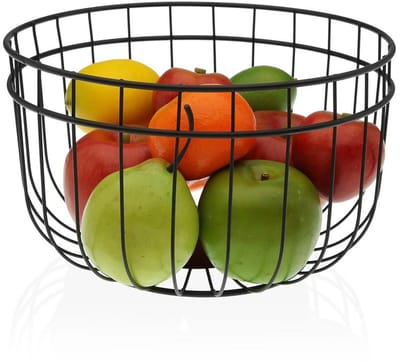 Doodadeals® Fruitschaal – Moderne Fruitmand van Metaal – Zwart – Ø 25.5 cm – Elegant Open Design