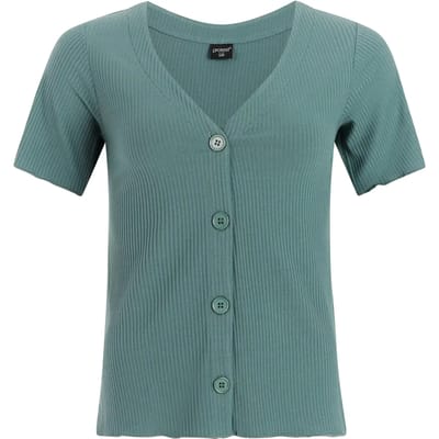 Protest PRTOval - T-shirt Dames - Korte mouwen - V hals - Knoopsluiting - Crème
