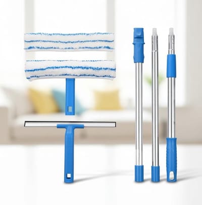 Maison Elara Raamwisser met Telescoopsteel 146 cm - Professionele Raamtrekker met Siliconen Wisser en Microvezelkussens - 2-in-1 voor Ramen, Douche, Spiegel, Deur en Autoglas