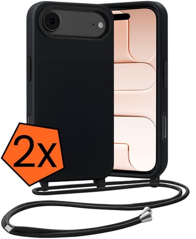 Hoesje Geschikt voor iPhone Air Hoes Met Telefoonketting - Backcover Geschikt voor iPhone Air Case Met Koord - Zwart - 2 PACK