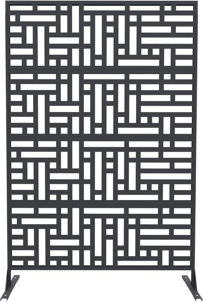 Metalen Privacy Scherm Outdoor & Indoor - Vrijstaande Paravent 180 x 117 cm - Modern Decoratief Tuinscherm - Kamerverdeler met Stabiele Poten - Voor Terras, Balkon en Woonkamer - Zwart