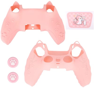 Dailygoods- Controller Skin Roze - Antislip Siliconen Hoes - Draadloze Accessoires - Beschermende Behuizing - Duimgrepen - Kattenpoot Sticker - Controllerhoes
