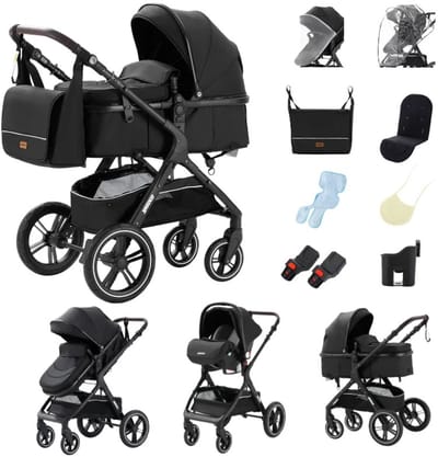 BRANZILO 3-in-1 kinderwagen - Buggy - Verstelbare rugleuning - Lichtgewicht - Inklapbaar - Inclusief accessoires - Zwart