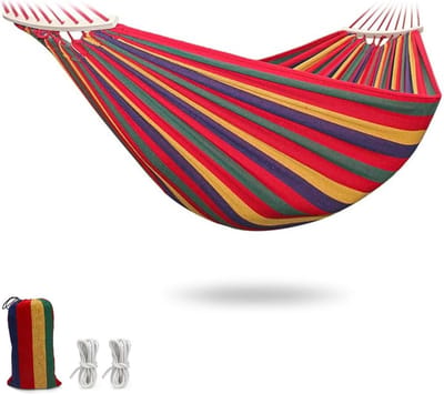 Hangmat voor 2 personen 260 x 150 cm - 300 kg draagvermogen - draagtas - gestreepte reishangmat - canvas - outdoor camping - balkon strand hangmat 2 person