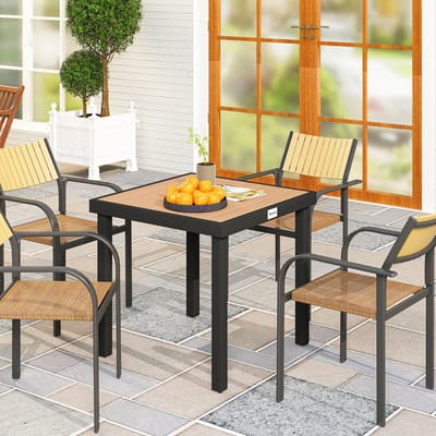 MEUNIQ tuintafel 78 x 78 x 74 cm vierkant voor 4 personen met aluminium frame en kunststof tafelblad in houtlook, weerbestendige eettafel voor tuin, terras en balkon