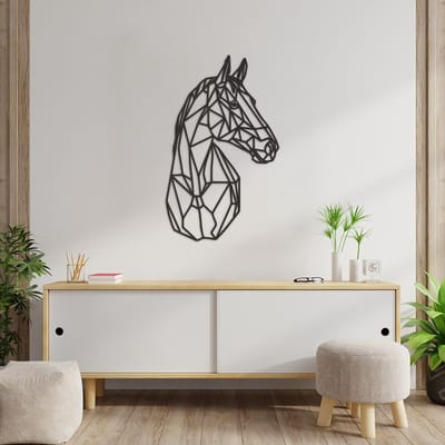 Geometrische Wanddecoratie Paard - Geometrische Muurdecoratie Paard - Geometrisch Paard - Muurdecoratie Hout - Wanddecoratie Hout - Muurdecoratie Woonkamer - Wanddecoratie Woonkamer - Wanddecoratie Industrieel - Wanddecoratie Dieren - 89 x 54 cm