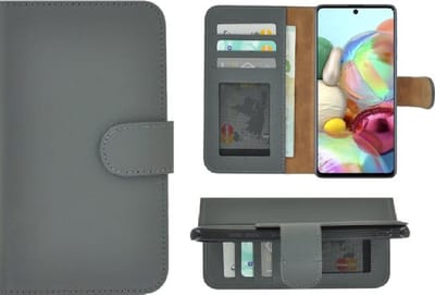 Geschikt voor Samsung Galaxy A52 Hoesje Leder - Bookcase - Samsung A52 Wallet Book Case Echt Leer Grijs Cover
