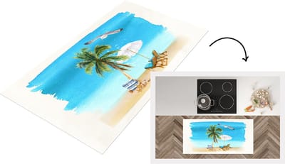 Keukenloper - Loper keuken - Strandstoel - Parasol - Vogel - Waterverf - 120x60 cm - Keukenloper vinyl