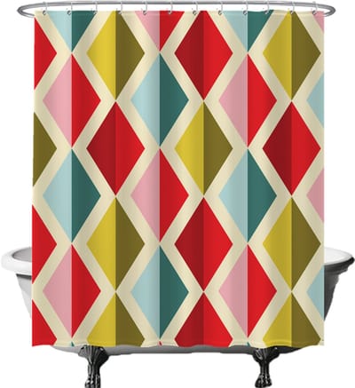 Ulticool Douchegordijn Anti Schimmel – Kleurrijk Retro Vintage – 180x200 cm – Inclusief Ringen – Waterdicht & Wasbaar - Semi Transparant - Rood Roze Geel Blauw